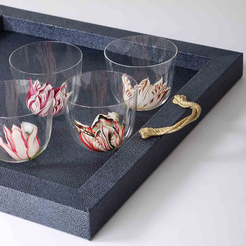 Thalia Square Leather Tray Navy Blue