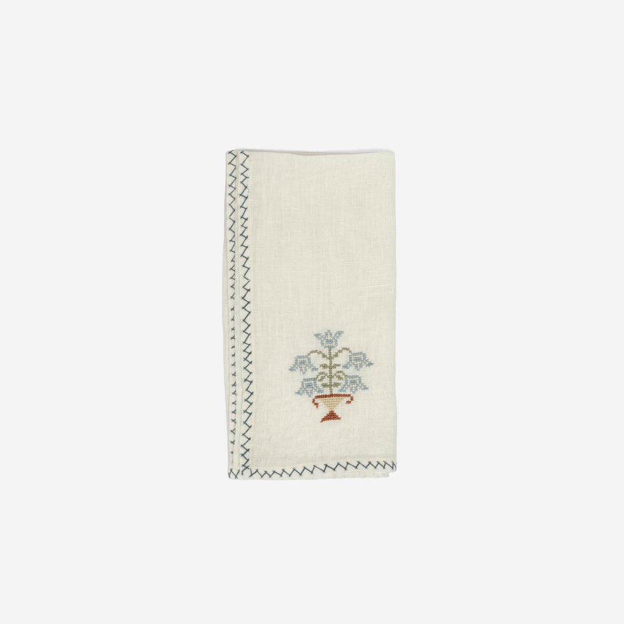 Malaika Tulip Embroidered Napkin - Blue